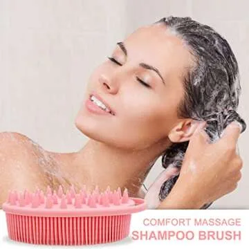 Upgrade 2 in 1 Bath and Shampoo Body Brush, Silicone Exfoliating Body Scrubber for Use in Shower, Premium Silicone Loofah, Head Scrubber, Scalp Massager, Easy to Clean (1PC Pink)