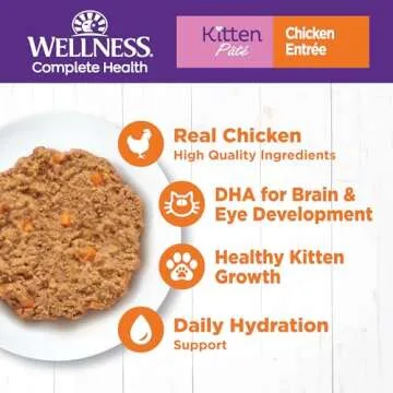 Wellness Complete Health Grain-Free Chicken Entrée Wet Kitten Food - Natural Ingredients with Real Chicken, Brain Development DHA, Essential Fatty Acids and Eye Health Taurine, 3 oz cans (Pack of 24)