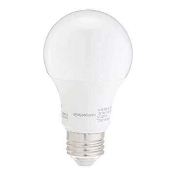 Amazon Basics A19 LED Bright Light Bulb, 60W Equivalent, 9W, E26 Base, 5000K Daylight White, Non-Dim...