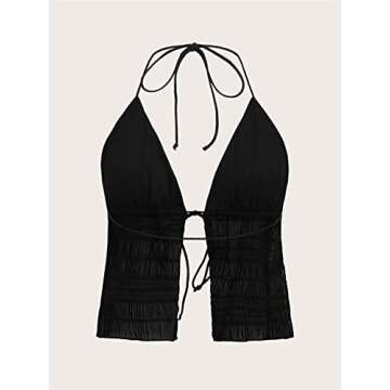 Verdusa Women's Stylish Plunging Neck Sleeveless Crop Halter Top in Black