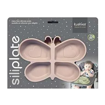 Kushies SILIPLATE Unbreakable, Fun Silicone Divided Plate with Suction for Baby and Toddler-Dishwasher + Microwave Safe, and Kids - Rose