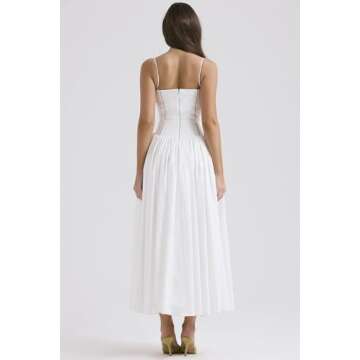 WDZIZFG Women's French Solid Color/Flower Halter Sexy Split Breasted Tight Dresses(White,Large)