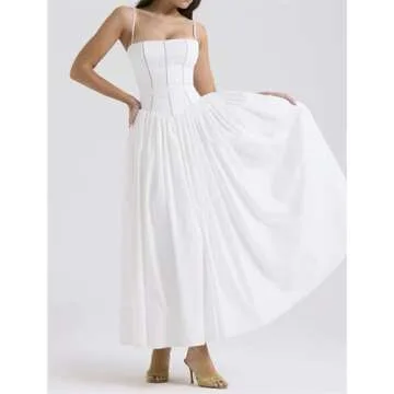 WDZIZFG Women's French Solid Color/Flower Halter Sexy Split Breasted Tight Dresses(White,Large)