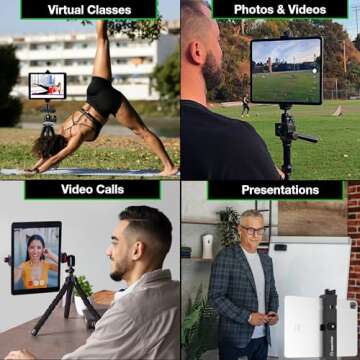 KobraTech TabMount 360 iPad Tripod Mount Holder, Fits iPad Pro 12.9, Air, Mini, Tab and More | Includes Swivel Ball Head and Bluetooth Remote iPad Holder for Tripod