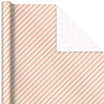 Hallmark Pink Christmas Wrapping Paper with Cut Lines on Reverse (3 Rolls: 120 sq. ft. ttl) Pink, Mint, Gold, Reindeer, Christmas Trees, Snowflakes
