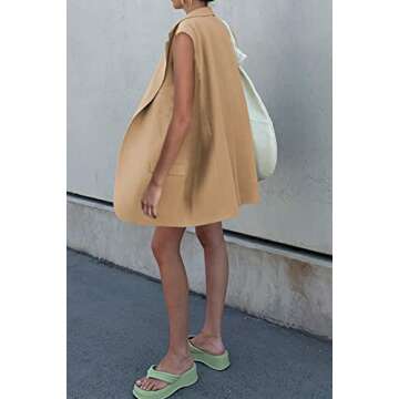 Grlasen Casual Oversized Sleeveless Blazers for Women Open Front Solid Lapel Work Office Summer Vest Cardigan, Z01-khaki