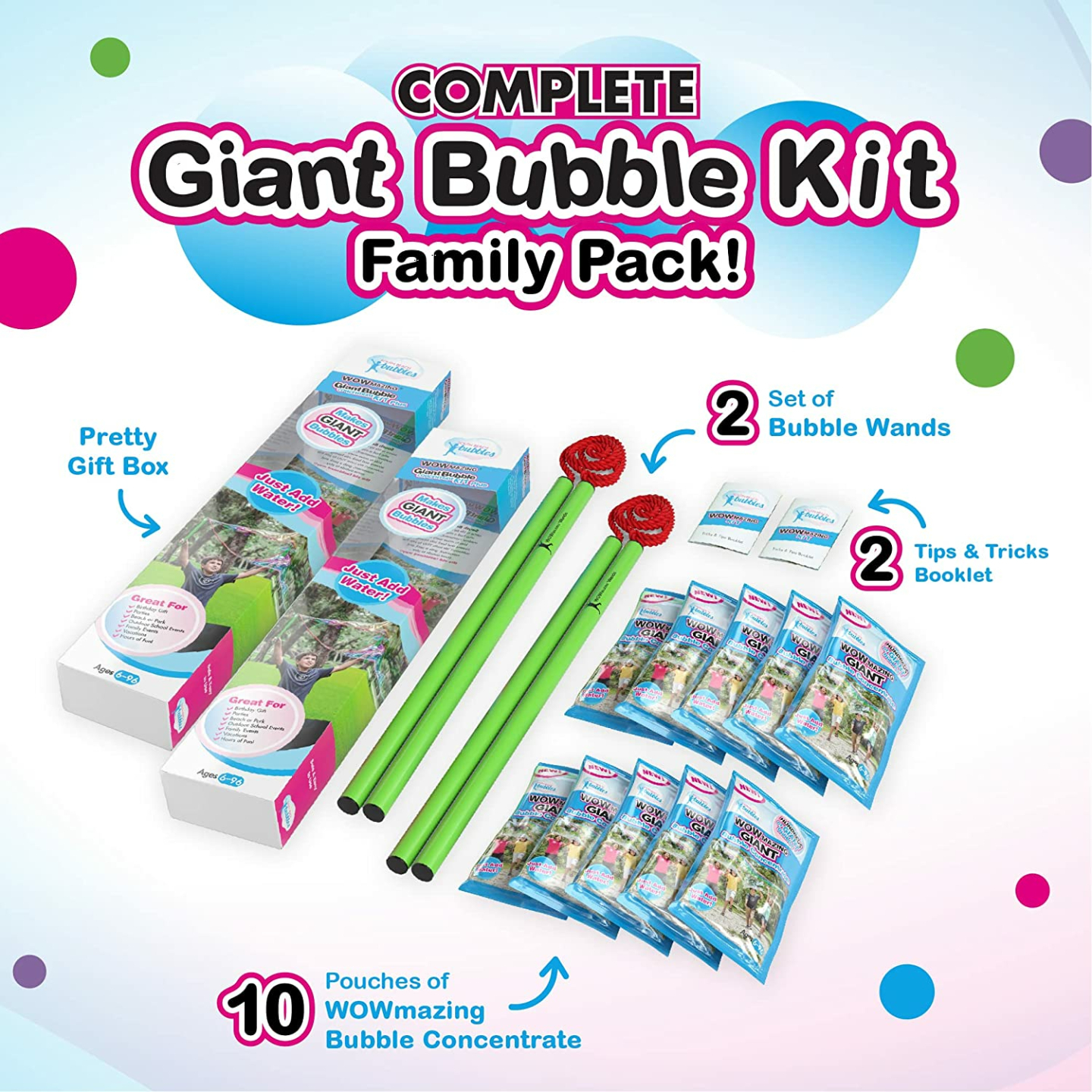 WOWMAZING Giant Bubble Kit Family Pack 14 Pieces