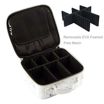 HOYOFO Travel Makeup Case with Adjustable Dividers Marble Makeup Cosmetic Case Organizer for Women Small Makeup Train Case Artist Storage Bag with Brush Holder,White