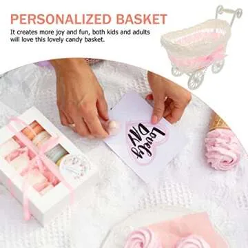 Zerodeko 1PC Baby Stroller for Dolls, Candy Container Basket Desktop, Wedding Woven Flower Basket Decoration, Imitation Toys Doll Stroller
