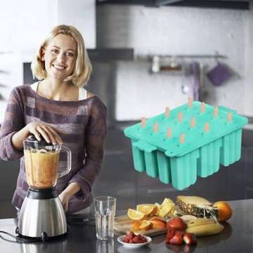 Popsicles Molds, Silicone ice Pop Mold Food Grade Cakesicles Mold For ice Cream 50 Popsicle Sticks 50 Popsicle Bag (Blue, 12 Cavities)