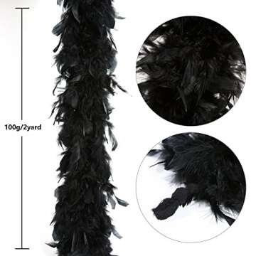 THARAHT Black Chandelle Turkey Feather Boa 2 Yards 60g for DIY Craft Home Dancing Wedding Party Halloween Costume Decoration Feather Boa