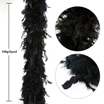 THARAHT Black Chandelle Turkey Feather Boa 2 Yards 60g for DIY Craft Home Dancing Wedding Party Halloween Costume Decoration Feather Boa