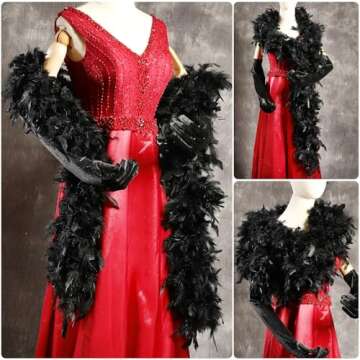 THARAHT Black Chandelle Turkey Feather Boa 2 Yards 60g for DIY Craft Home Dancing Wedding Party Halloween Costume Decoration Feather Boa