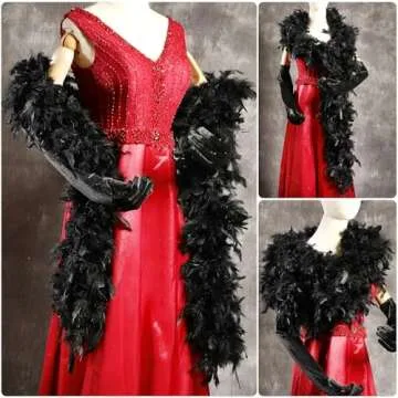 THARAHT Black Chandelle Turkey Feather Boa 2 Yards 60g for DIY Craft Home Dancing Wedding Party Halloween Costume Decoration Feather Boa