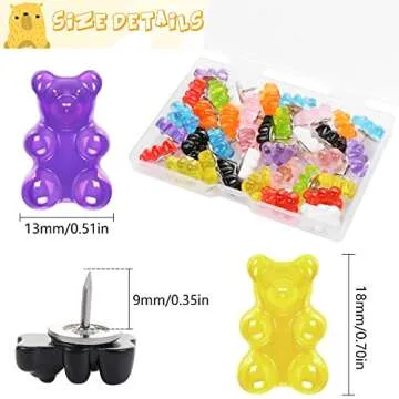 MIKIMIQI 36 Pcs Resin Candy Gummy Bear Push Pins, Resin Bear Push Pin Decorative Cute Thumb Tacks Co...