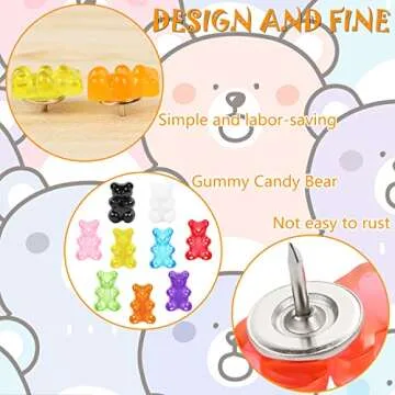 MIKIMIQI 36 Pcs Resin Candy Gummy Bear Push Pins, Resin Bear Push Pin Decorative Cute Thumb Tacks Cork Board Thumbtacks for Bulletin Board Photos Wall Pins Office Supplies