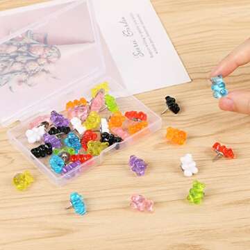 MIKIMIQI 36 Pcs Resin Candy Gummy Bear Push Pins, Resin Bear Push Pin Decorative Cute Thumb Tacks Cork Board Thumbtacks for Bulletin Board Photos Wall Pins Office Supplies