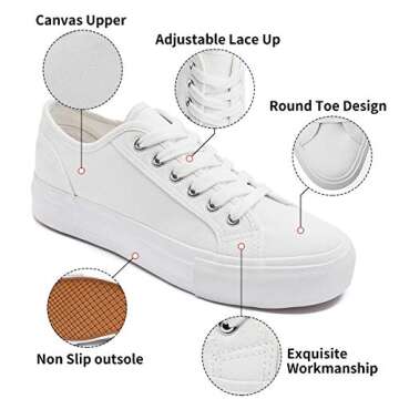 Adokoo Platform Sneakers for Women Low Top Fashion Sneakers (White,US8)