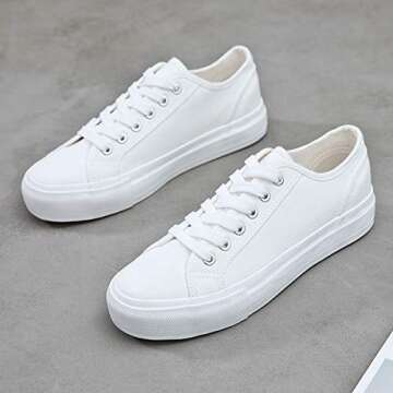 Adokoo Platform Sneakers for Women Low Top Fashion Sneakers (White,US8)