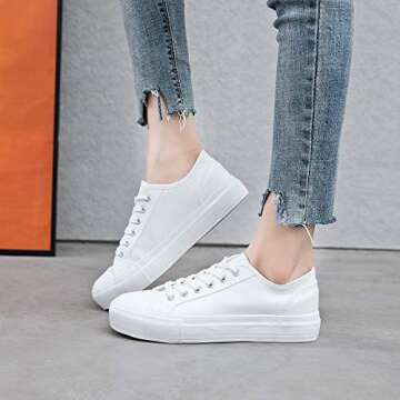 Adokoo Platform Sneakers for Women Low Top Fashion Sneakers (White,US8)