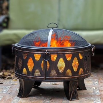 MistMo 26" Fire Pit with Cooking Grill - Perfect for Bonfire and BBQ Events