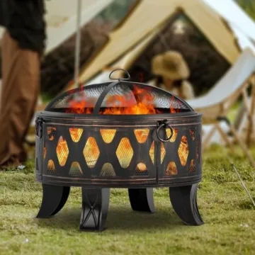 MistMo 26 Inch Fire Pit with Grill for Outdoor Fun