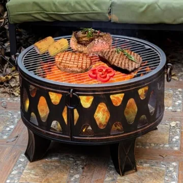 MistMo 26 Inch Fire Pit with Grill for Outdoor Fun