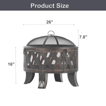 MistMo 26 Inch Fire Pit with Grill for Outdoor Fun