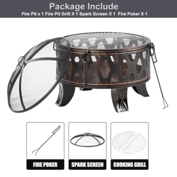 MistMo 26 Inch Fire Pit with Grill for Outdoor Fun