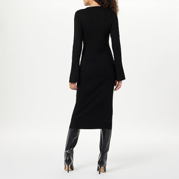 The Drop Women's Fernanda Bell Sleeve Ribbed Sweater Dress Black, 2X, Plus Size