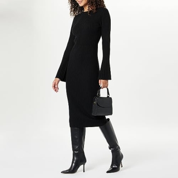 The Drop Women's Fernanda Bell Sleeve Ribbed Sweater Dress Black, 2X, Plus Size