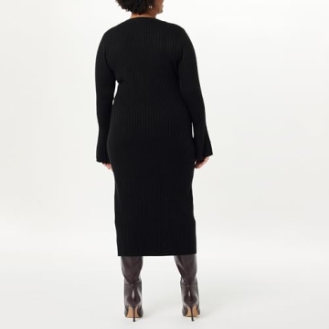 The Drop Women's Fernanda Bell Sleeve Ribbed Sweater Dress Black, 2X, Plus Size