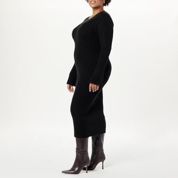 The Drop Women's Fernanda Bell Sleeve Ribbed Sweater Dress Black, 2X, Plus Size