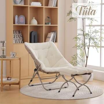 Tiita Folded Chair with Ottoman, Soft Faux Fur Oversized Folding Accent Chair,Lounge Lazy Chair, Met...
