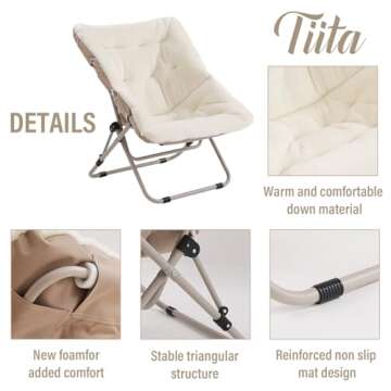 Tiita Folded Chair with Ottoman, Soft Faux Fur Oversized Folding Accent Chair,Lounge Lazy Chair, Metal Frame Moon Chair for Bedroom, Living Room, Dorm Rooms, Garden and Courtyard