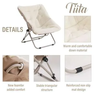 Tiita Folded Chair with Ottoman, Soft Faux Fur Oversized Folding Accent Chair,Lounge Lazy Chair, Metal Frame Moon Chair for Bedroom, Living Room, Dorm Rooms, Garden and Courtyard