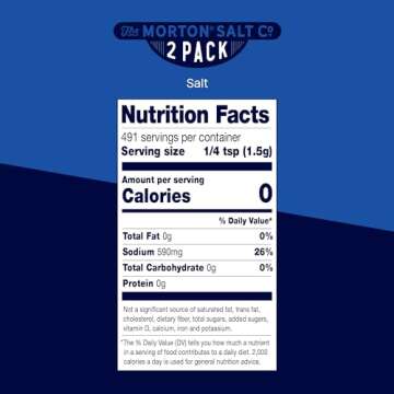 Morton Plain Salt, All-Purpose, Non-Iodized Salt, Ideal for Cooking & Table Use, (26 oz), 2-Pack