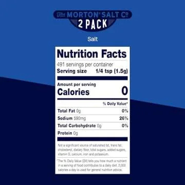 Morton Plain Salt, All-Purpose, Non-Iodized Salt, Ideal for Cooking & Table Use, (26 oz), 2-Pack