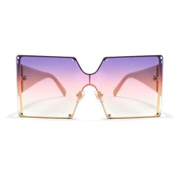 mincl/Oversized Shield Sunglasses Woman 2019 Fashion Luxury Shades UV400 Vintage Flat Top Futuristic Sunglasses (purple&pink)