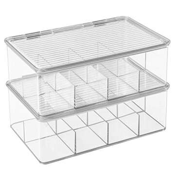 mDesign Plastic First Aid Kit Storage Box with Clear Top Lid for Bathroom, Kitchen, Cabinet, Closet, Drawer - Organizes Medicine, Ointments, Adhesive Bandages, Dental, 8 Divided Sections - Clear