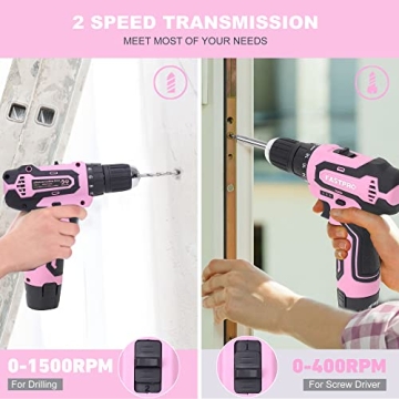 FASTPRO 175-Piece 12V Pink Drill Set for DIY and Home Repair