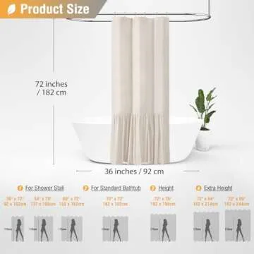 BTTN Ruffle Shower Curtain, Farmhouse Country Shower Curtain for Bathroom