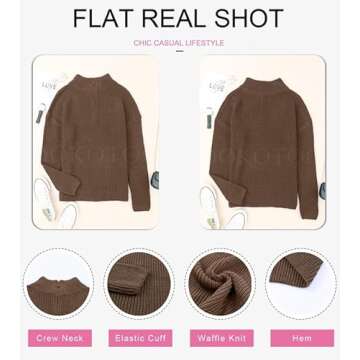 Dokotoo Women's 1/4 Zip V-Neck Pullover Sweater