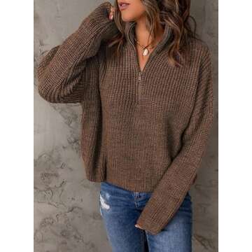 Dokotoo Women's 1/4 Zip V-Neck Pullover Sweater