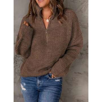 Dokotoo Women's 1/4 Zip V-Neck Pullover Sweater