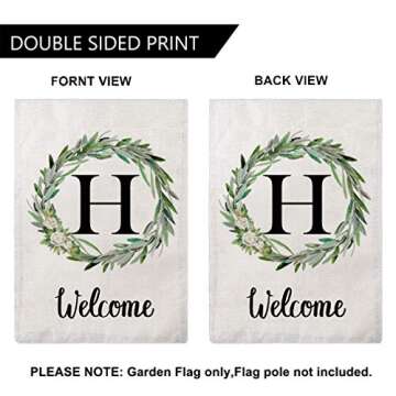 Welcome Decorative Garden Flags with Letter H/Olive Wreath Double Sided House Yard Patio Outdoor Gar...