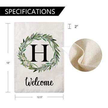 Welcome Decorative Garden Flags with Letter H/Olive Wreath Double Sided House Yard Patio Outdoor Garden Flags Small Garden Flag 12.5×18 Inch