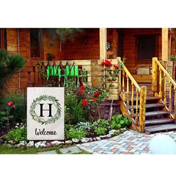 Welcome Decorative Garden Flags with Letter H/Olive Wreath Double Sided House Yard Patio Outdoor Garden Flags Small Garden Flag 12.5×18 Inch