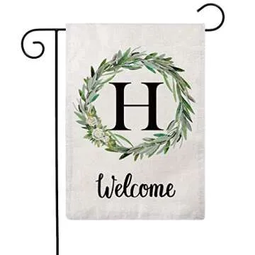 Welcome Decorative Garden Flags with Letter H/Olive Wreath Double Sided House Yard Patio Outdoor Garden Flags Small Garden Flag 12.5×18 Inch