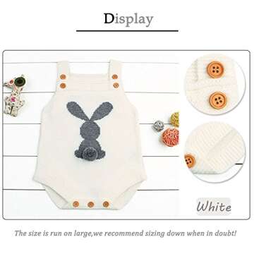 mimixiong Baby Bunny Easter Knit Rompers Clothes Sleeveless Toddler Jumpsuit Cute Outfit White 3-6 Months